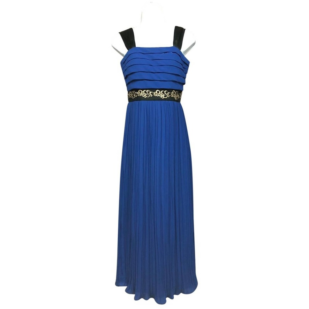 MANOUKIAN EMBELLISHED TRIM BLUE POLY MAXI DRESS XS